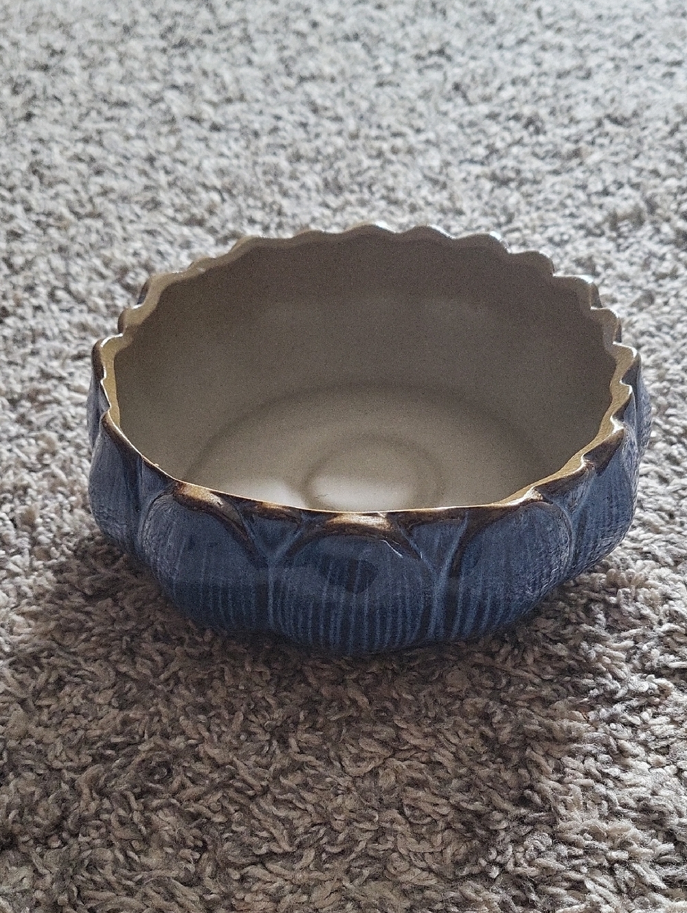 SALE--Blue Ceramic Decorative Bowl with Gold Rim/ No Hole Hydroponic Flower Pot
